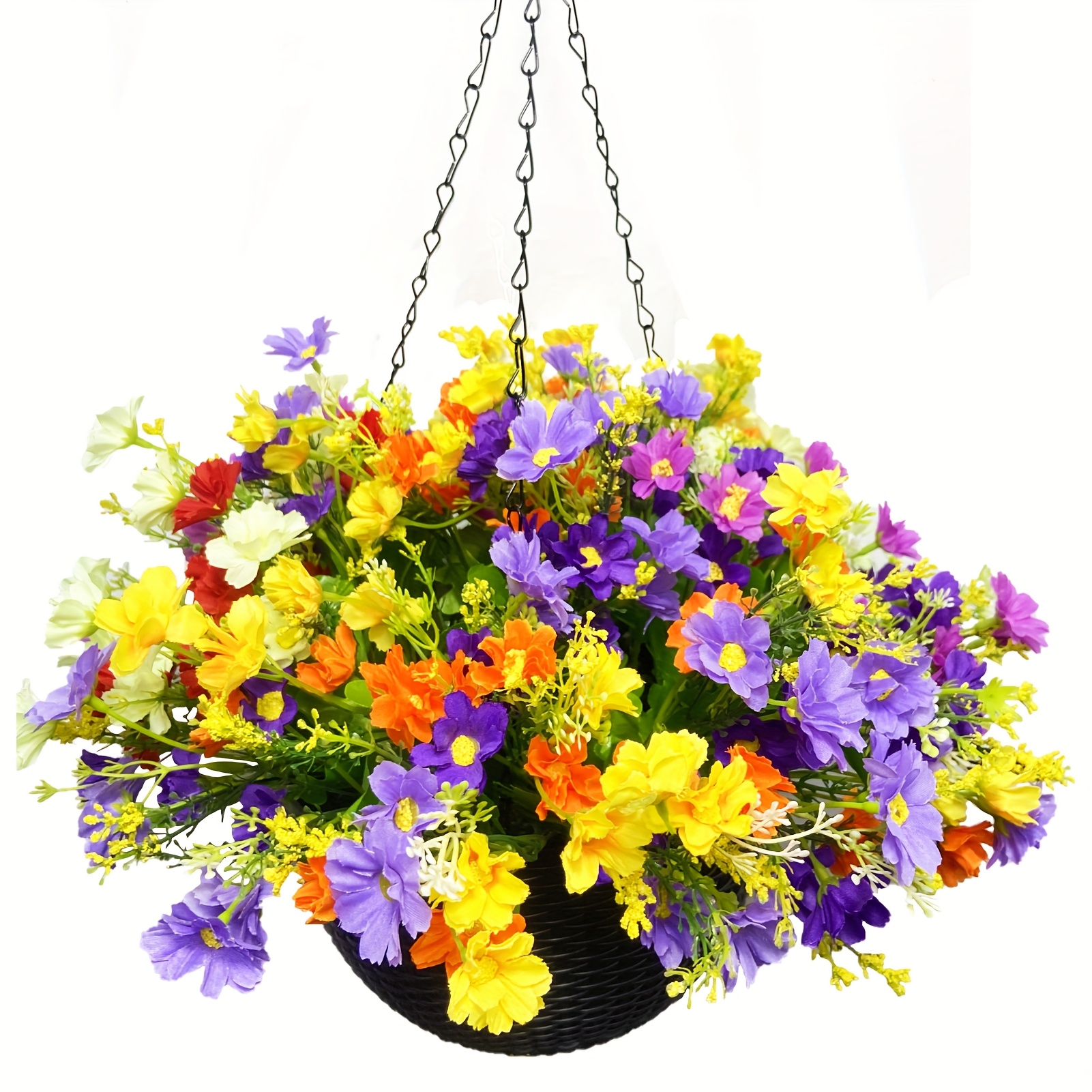 8 2 black plastic hanging  t with artificial daisy flowers vibrant outdoor decor for garden patio and festive occasions garden decoration festive decor colorful flowers hanging flower   0