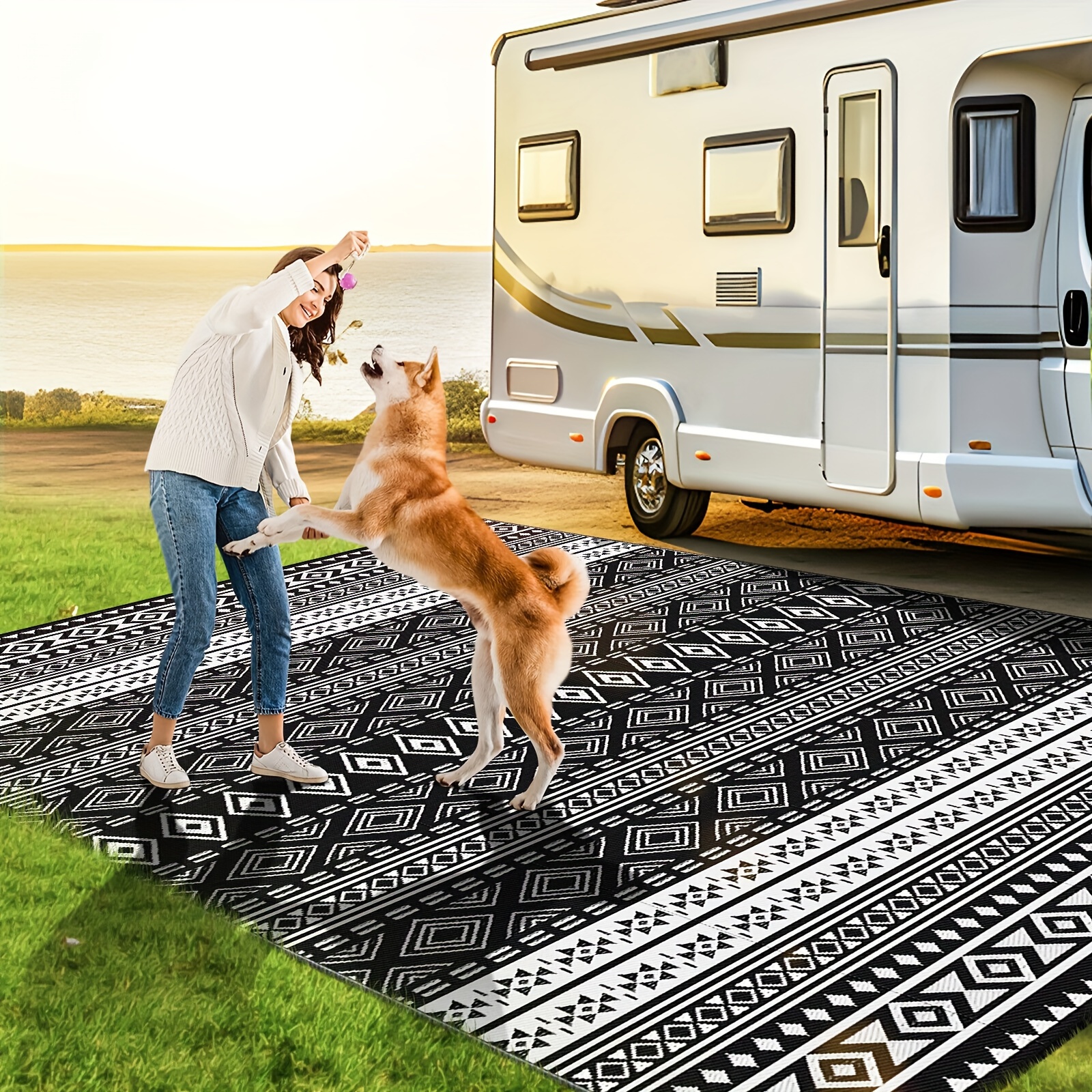 

9x12ft Pp-pipe Woven Outdoor Rug Carpet Waterproof Reversible Patio Rug Rv Camping Rug-plastic Straw Rug Outside Indoor Outdoor Area Rug For Patio Deck Balcony Picnic Beach Outdoor Decor