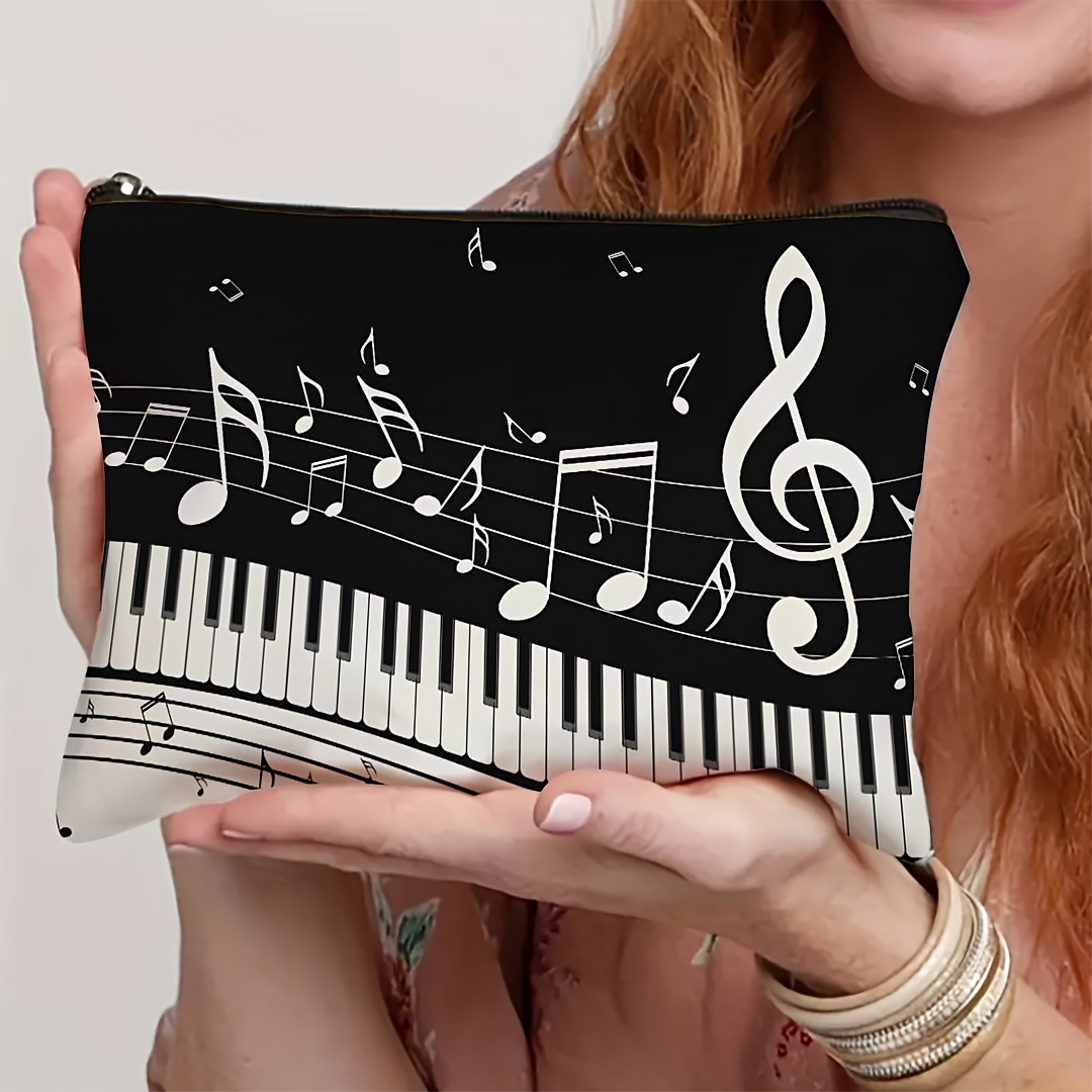 

Chic Piano Key & Music Note Makeup Bag - Lightweight, Non-waterproof Polyester Cosmetic Pouch For Women And Girls - Perfect Gift For Piano Teachers And Concert Lovers