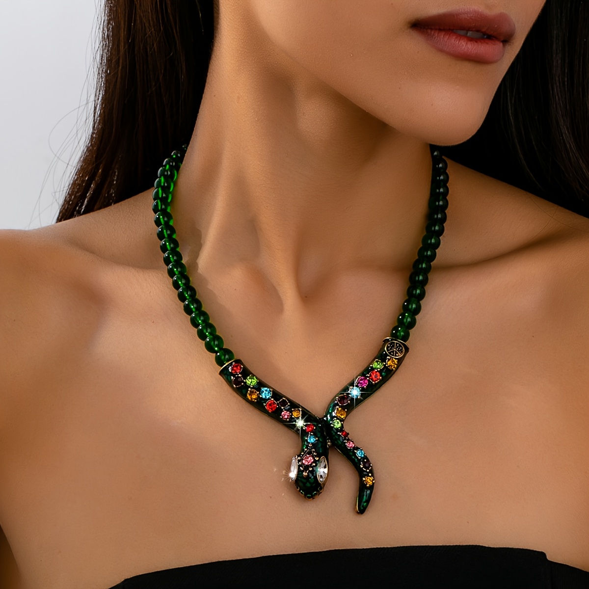 Image of 1pc Gothic Style Mysterious Elegant Rhinestone Beaded Snake Necklace Women's Holiday Birthday Date Prom Banquet Party Vacation Shopping Accessory