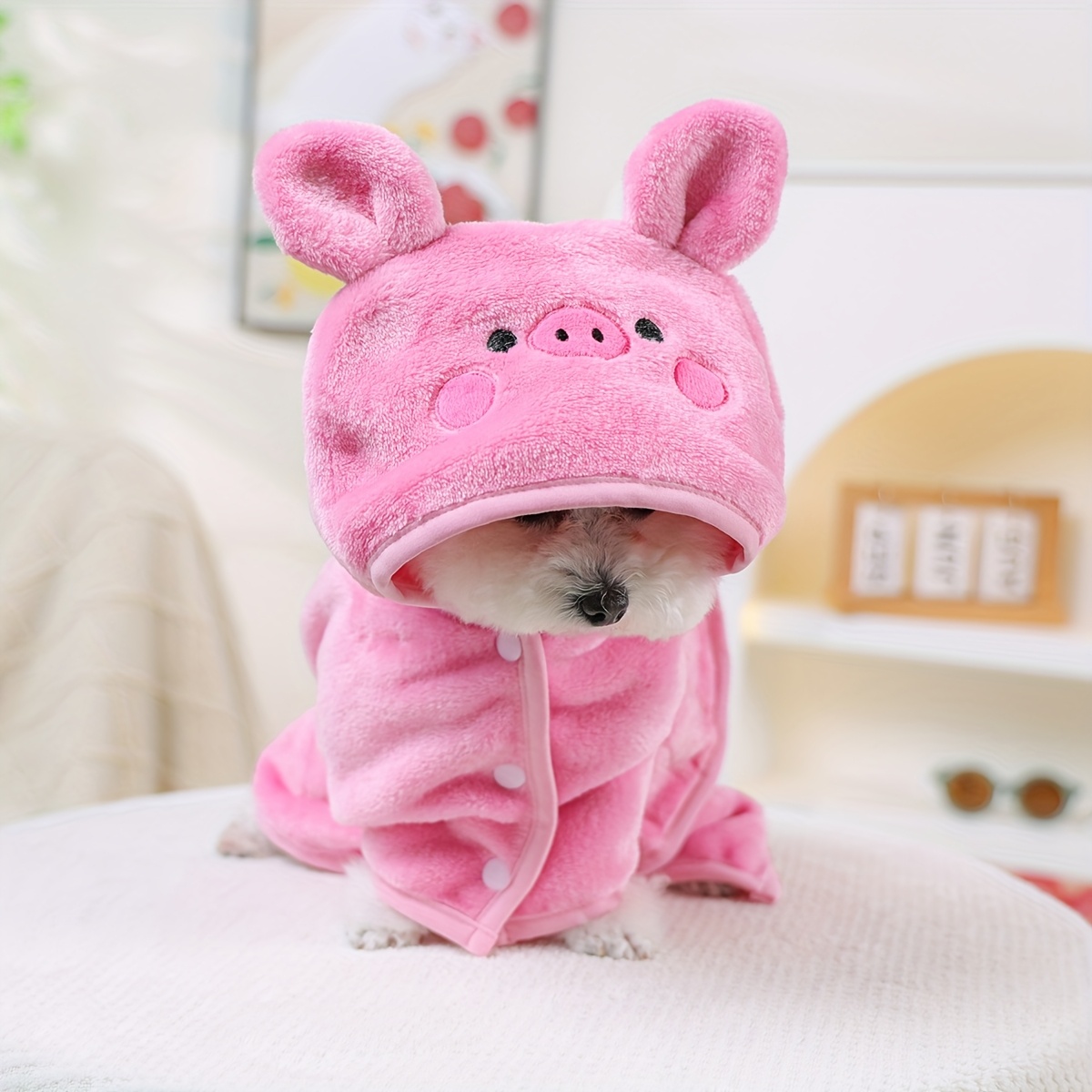 Image of Pet Bathrobe, Absorbent Quick-, Cute Dog Towel, Cartoon Shaped Transformation Style Hooded Robe, Adjustable Belly Band, Suitable For Pool And Beach