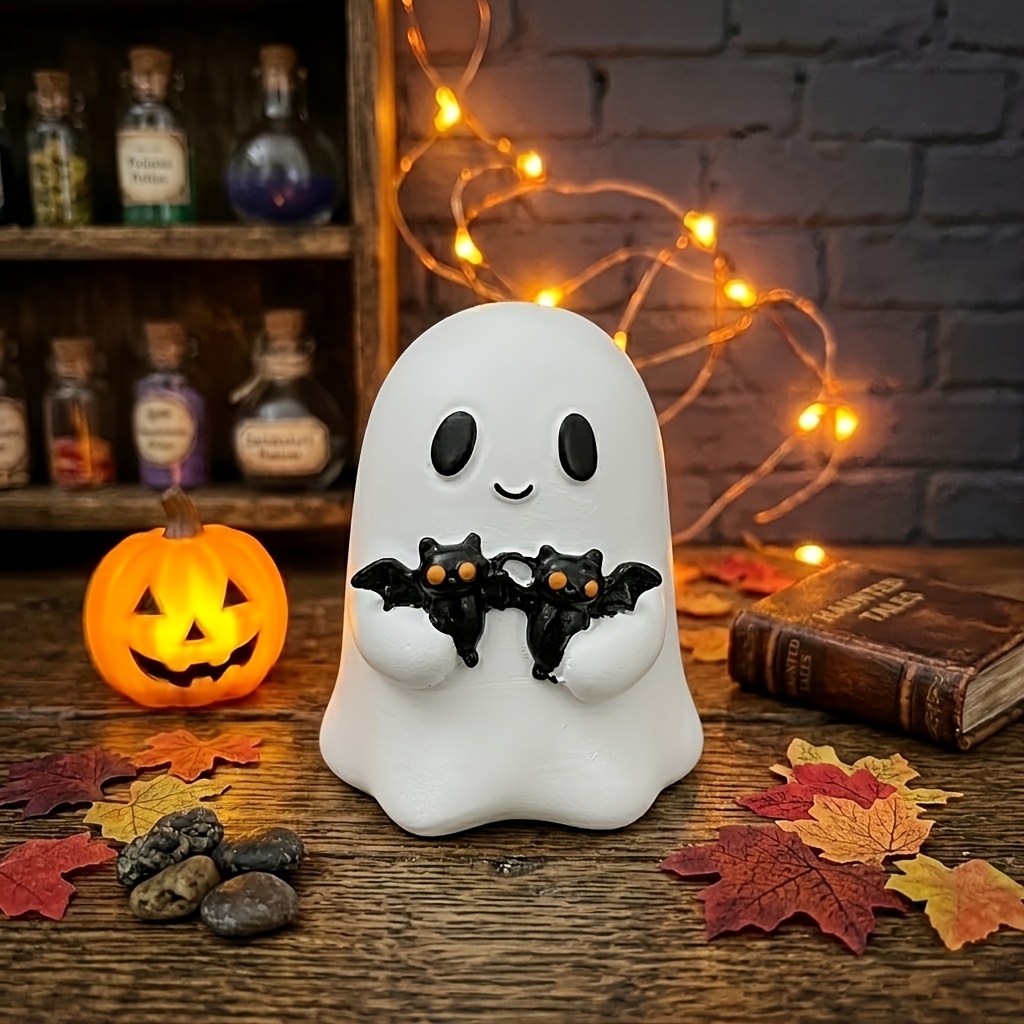 TEMU Omina Niedliche mit Fledermausbaum Harz Ornament - Kawaii Mini Halloween Statue, Desktop Deko und Gothic Ästhetik Geschenk (9X8Cm) für wohnung