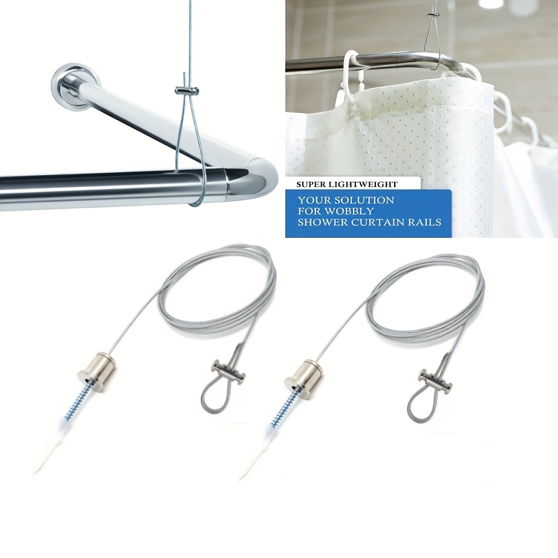 2pcs Ceiling-mounted Adjustable Stainless Steel Shower Rod Bracket - 1.5 Meter Individually Shortenable Suspension Mount