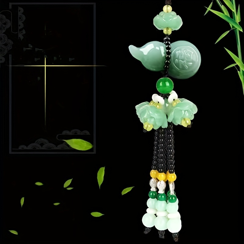 

Elegant Handcrafted Green For Lotus Pendant With Vintage - Good Luck & , Fade-resistant Glass Beads & Tassels, Ideal For Casual Attire & All