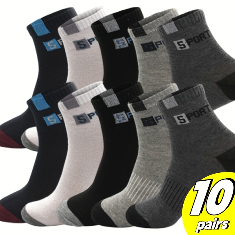 E-shop 10 Paar Unisex Vier-Jahreszeiten Sport-Socken Atmungsaktiv Stilvoll mit Buchstaben-Druck Outdoor-Lauf-Socken für Frauen Männer