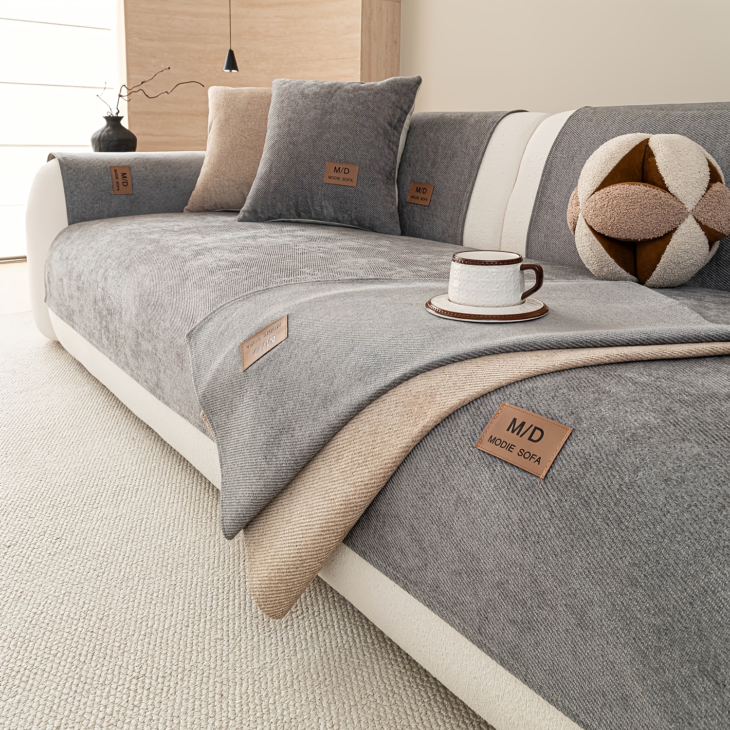 TEMU 1pc 1pcs Thickened Chenille Sofa Cover Compatible For L-shaped Sectional Sofas, Full/partial Coverage Retro Suitable For Straight Or L-shaped