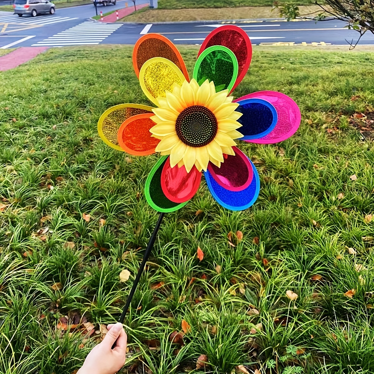 E-shop Großer doppellagiger Pailletten-Sonnenblumen-Windspiel für den Außenbereich, Garten-, Hofdekoration, Frühlingsausflug, Werbeaktions-Requisiten,