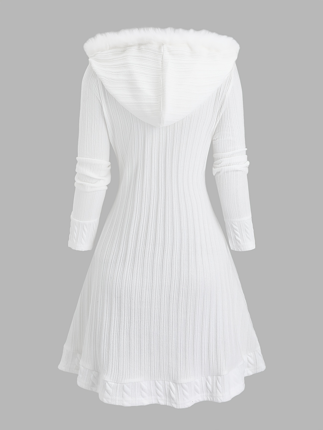 Abrigo tejido con capucha estilo Y2K para mujer, 100% poliéster, color liso, abrigo largo con botones y detalles de pelo sintético, diseño de tejido de cable, colección otoño/invierno - Imagen 5