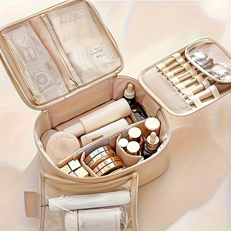 

Trousse de maquillage portable avec poignée, grand sac de rangement pour cosmétiques, organisateur de voyage étanche pour cosmétiques et essentiels de voyage, cadeau pour femmes
