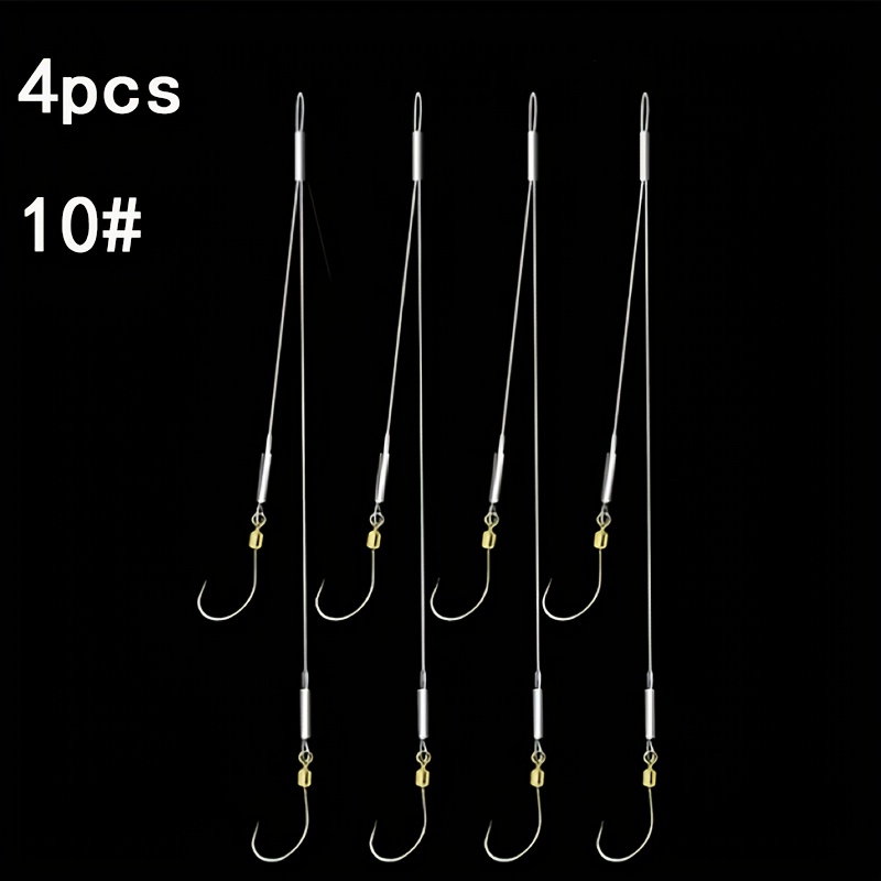 TEMU 4 pezzi di montature da pesca con amo pre-legato, leader in filo d'acciaio resistente, leader anti-mordita per ami da pesca, montatura per pesca