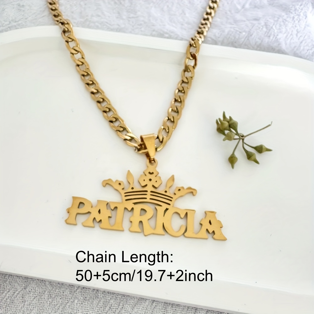 Customized Cuban Chain Name Necklace, Large Crown Pendant