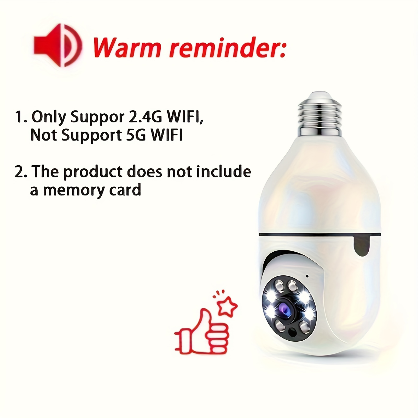   smart wifi bulb camera with e27 connector 360 pan tilt motion detection two way audio indoor outdoor security usb powered no battery   details 0