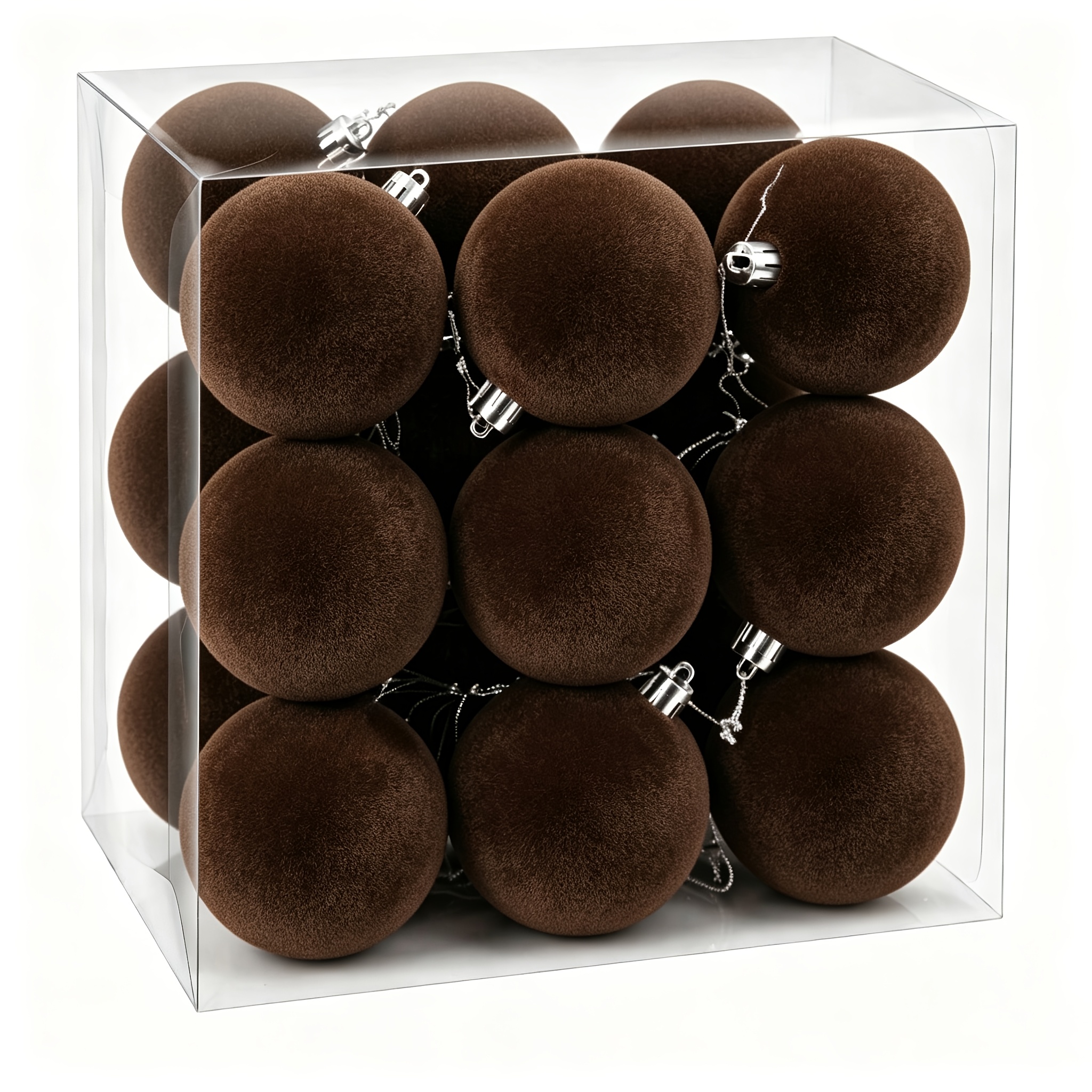 TEMU 18-pack Brown Flocked Christmas Ball Ornaments, 6cm Shatterproof Velvet Textured Hanging Baubles With Pre-attached Strings For Farmhouse Xmas
