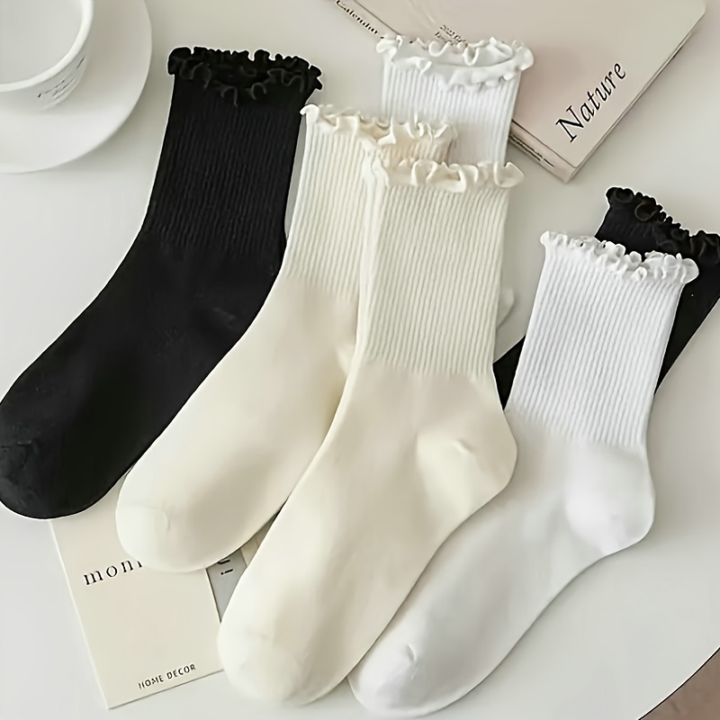 3 pairs of frilly womens short socks japanese college style lace   tube slouch socks