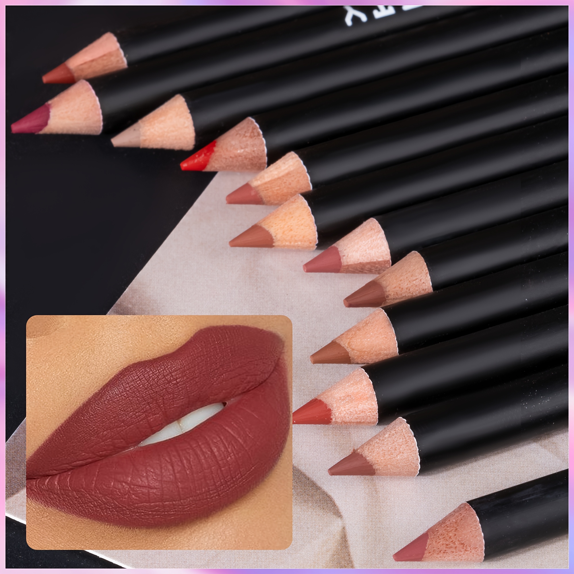 12pcs Multi-color Lip Liner Set, Waterproof, Sweat Proof, Long Lasting And Natural Look Lip Liner Crayon Valentine's Day Gifts