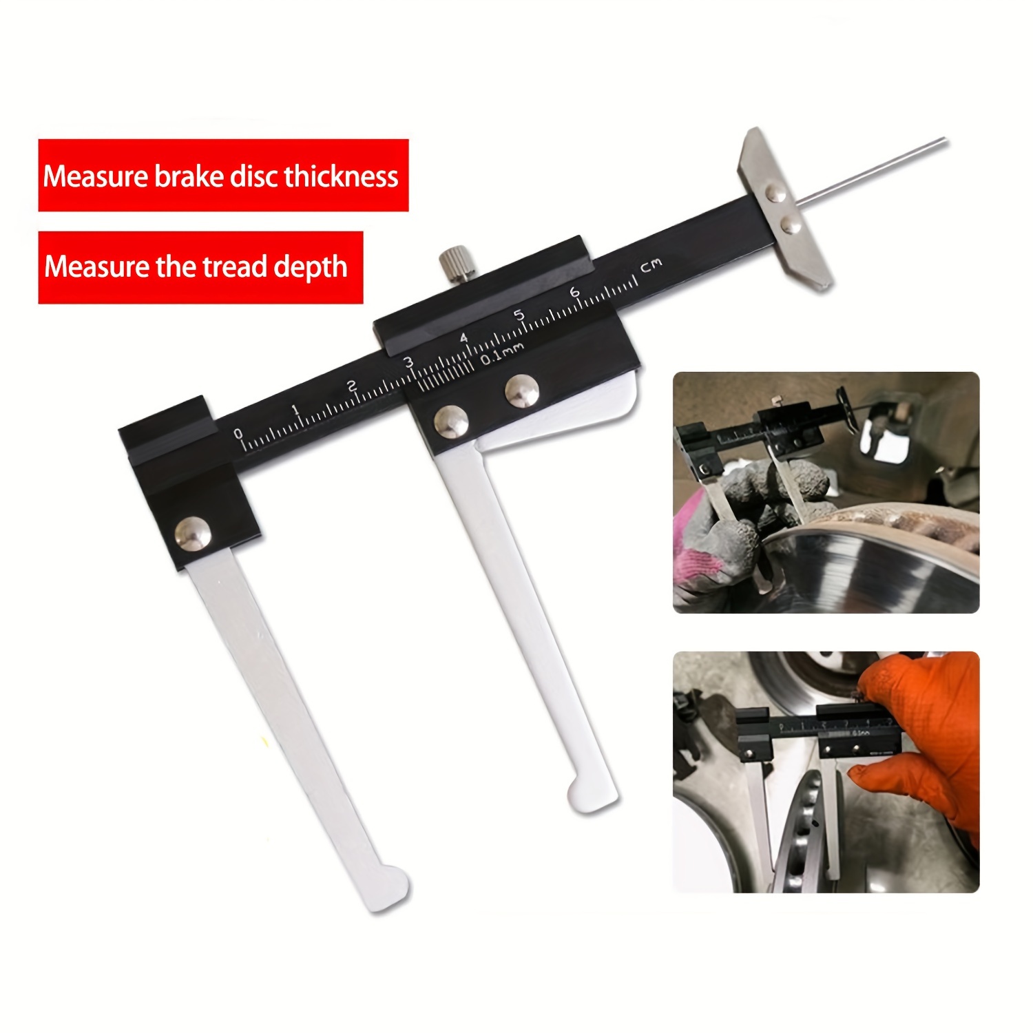 

Brake Disc Thickness Measuring Vernier Caliper Car Tyre Plate Wear Depth Gauge Ruler Practical Test Hand Tool 0-60mm Durable