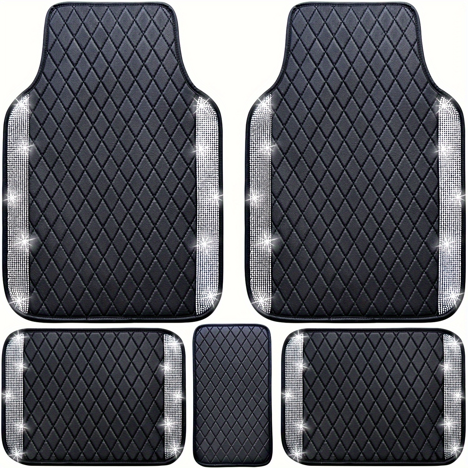 

Bling Pu Leather Car Floor Mats Full Set, Universal Fit Most Cars, Suv, Trucks, 5pcs Sparkle Glitter Artificial Diamond Carpet For Women Girls With Anti-slip Pad