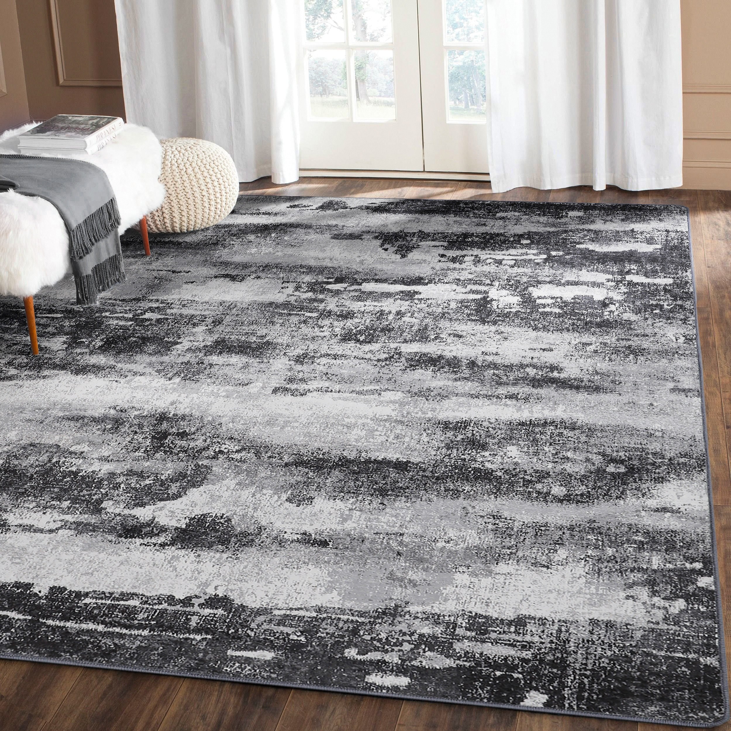 

Luxurious Large Modern Abstract Area Mat - Soft, Machine Washable With Non-slip Backing, Living Room, Bedroom, Dining Room - Elegant Black And , Rugs For Living Room