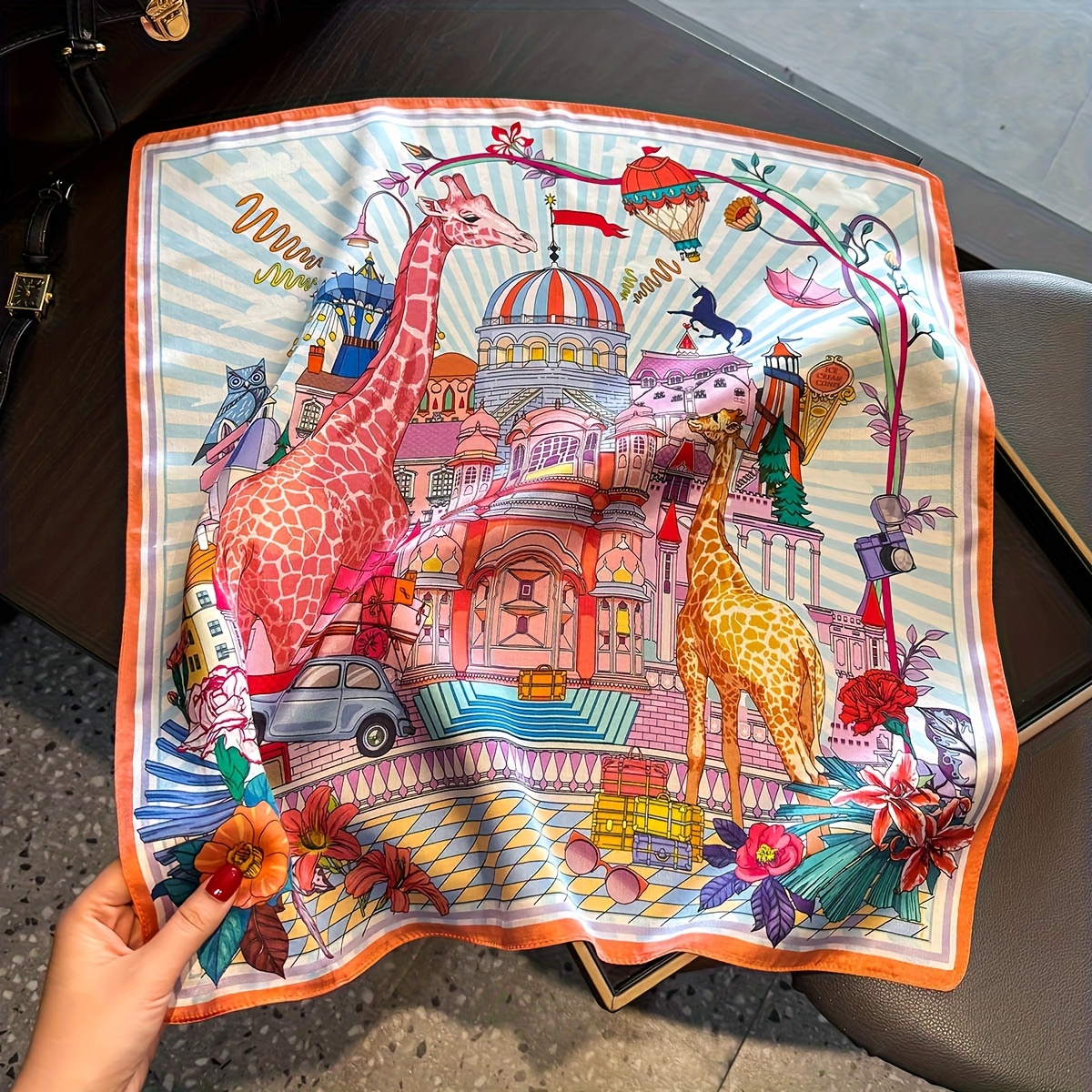 TEMU A Vintage Elegant For Of 100% Silk, Featuring Castle And Giraffe Designs, In A And Style, Suitable For Parties And Everyday Use