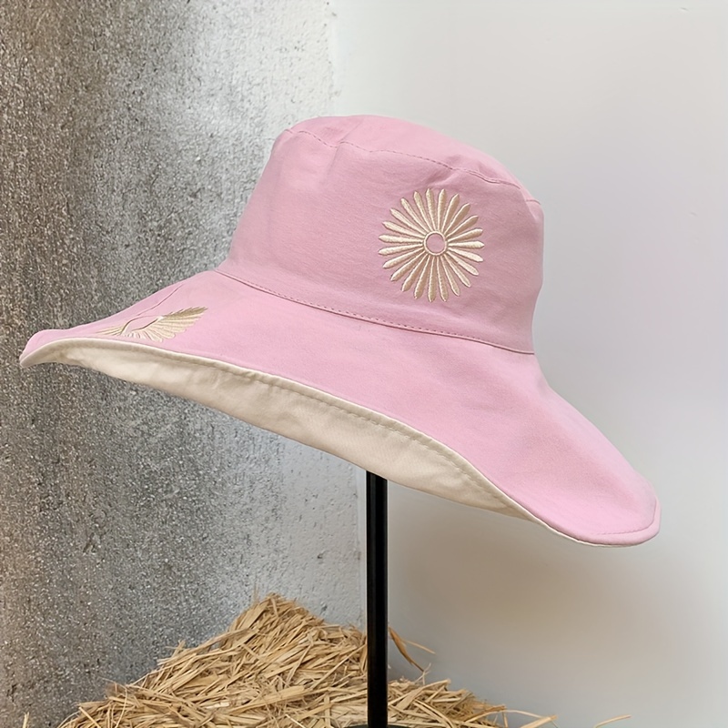 Summer Wide Brim Hats For Women Elegant Flower Print Reversible Sun Hats Breathable Boonie Outdoor Travel Beach Bucket Hat For Women Girls