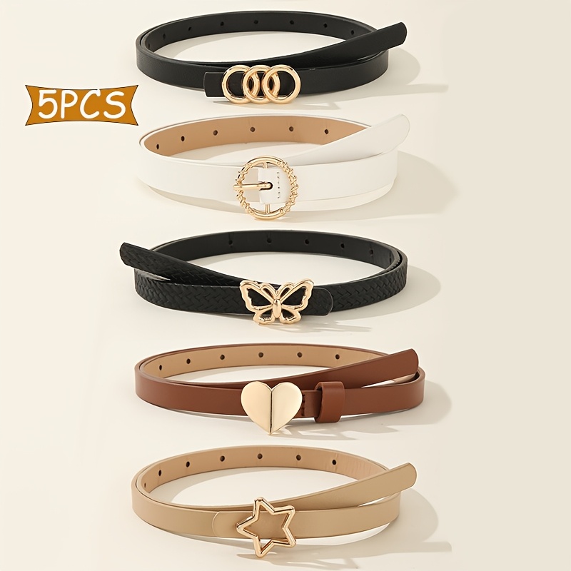 TEMU 5pcs Fashion Women's Thin Belt Set Love Heart Versatile Jeans Waist Belt Daily Commuting Matching Set