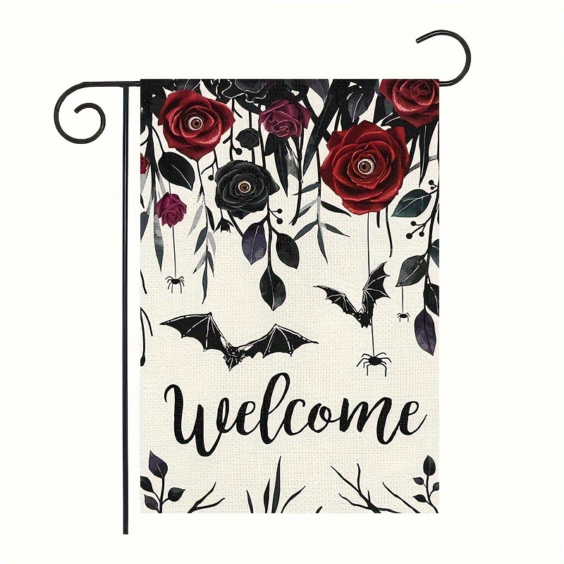 

Halloween Welcome Garden Flag - Linen Bat Flower Double-sided Vertical House Banner, 12 X 18 Inch - Seasonal Outdoor Indoor Lawn Patio Farmhouse Decoration, No Flagpole Included