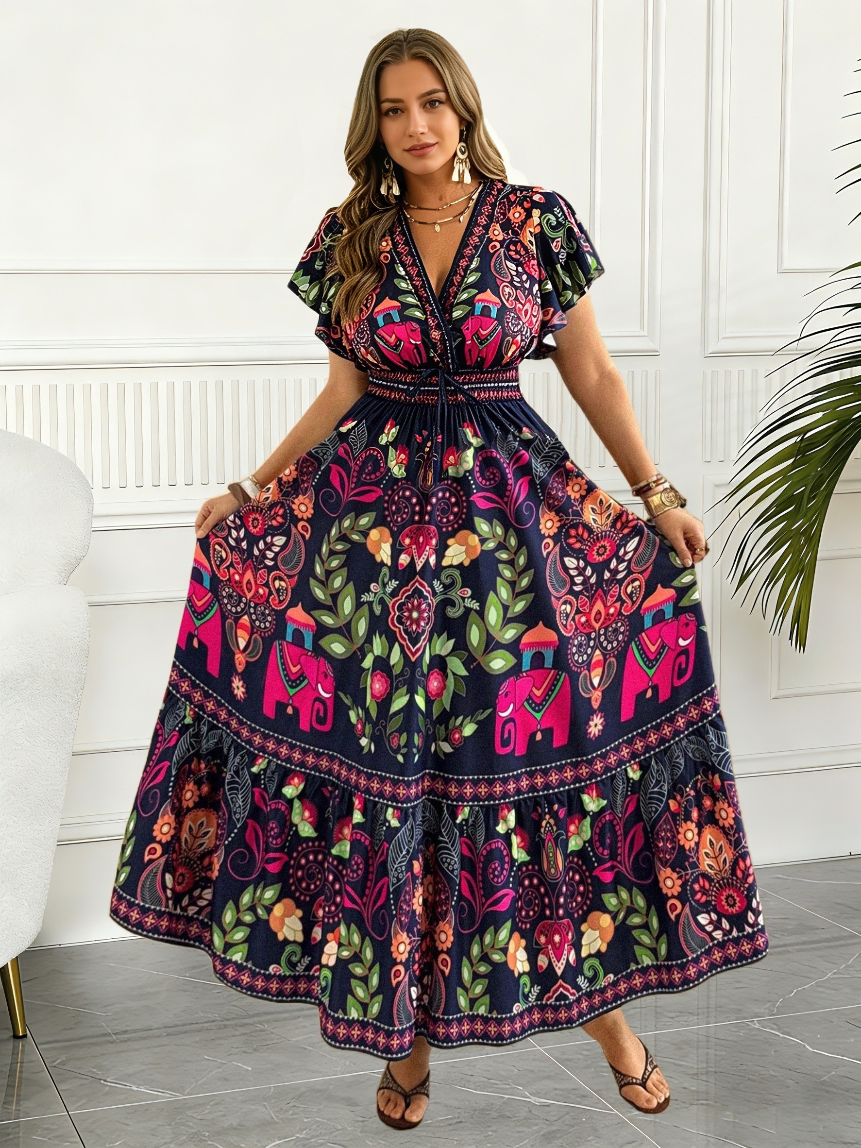 mexican flowy dress Off-shoulder Maxi Mexican Floral Embroidered Off-Shoulder Long Maxi Dress For Women – Summer Casual Cinco De Mayo Party Wear latina dress style