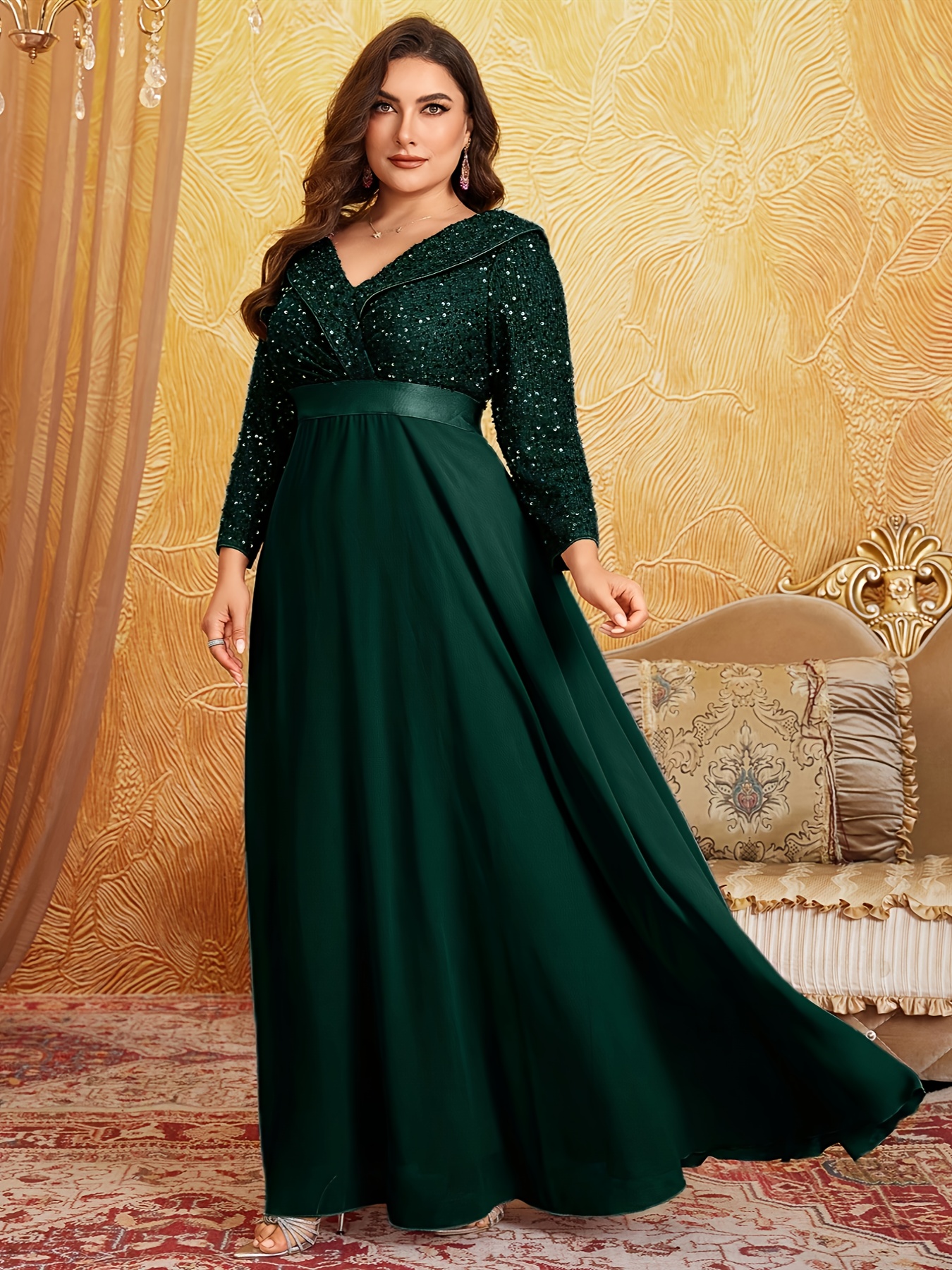  taille - taille - robe longue à sequins et , col , manches 3/4, coupe Détails du produit 12