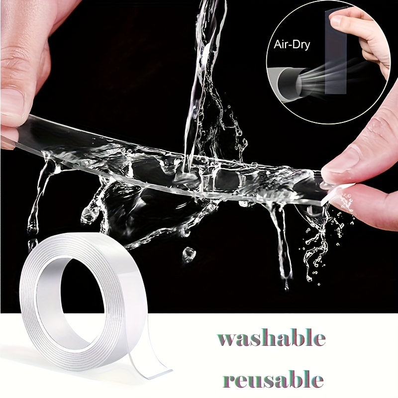2 Rolls Of High-quality, Ultra Strong, Washable And Reusable Double-sided Tape - Waterproof Transparent Adhesive, Suitable For Office, Kitchen And Bathroom Essentials