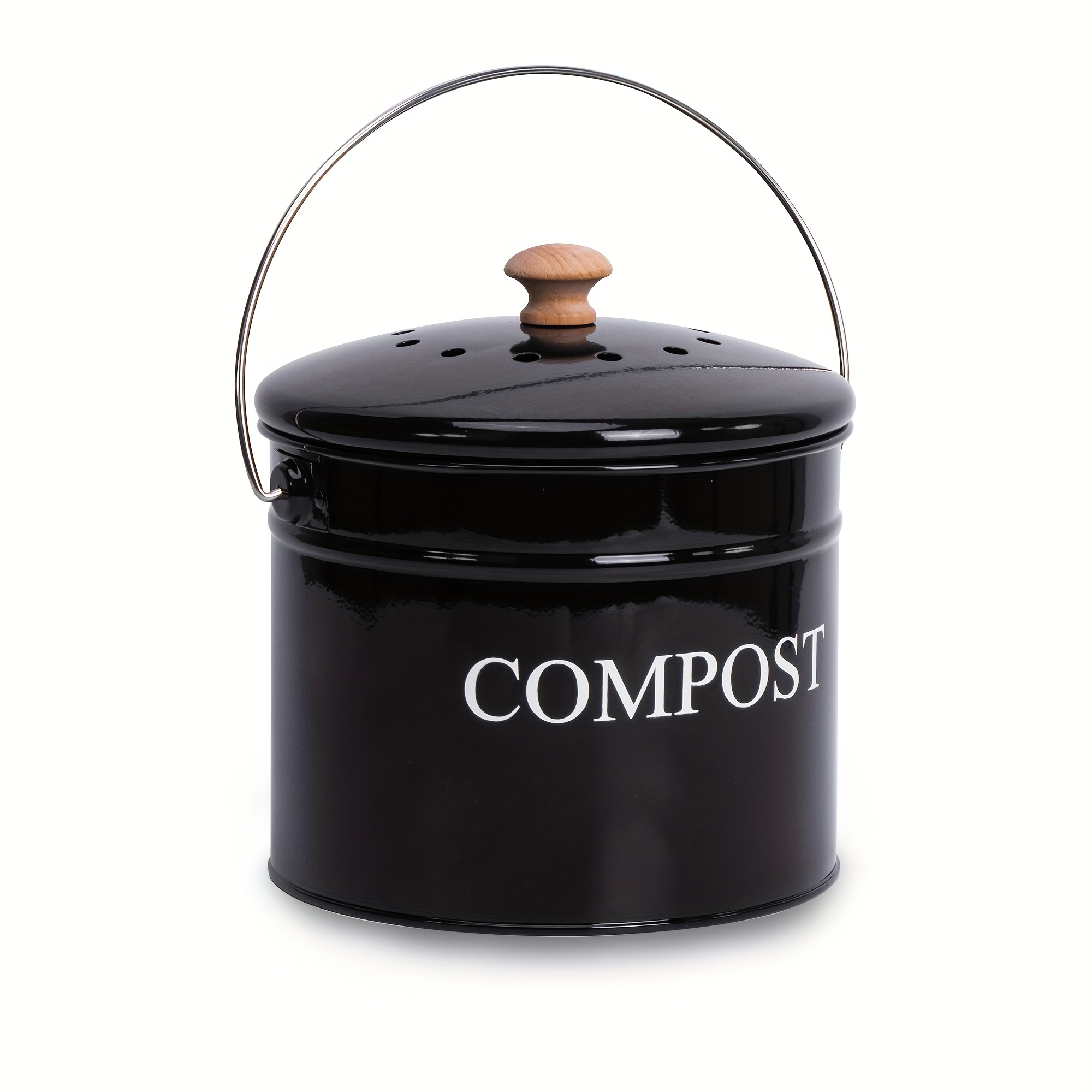 TEMU 1-Gallon Rust-Resistant Indoor Compost Bin met ongezonde ontwerp, verwijderbare houtkoolfilter en handvat - Keuken Countertop Composter voor