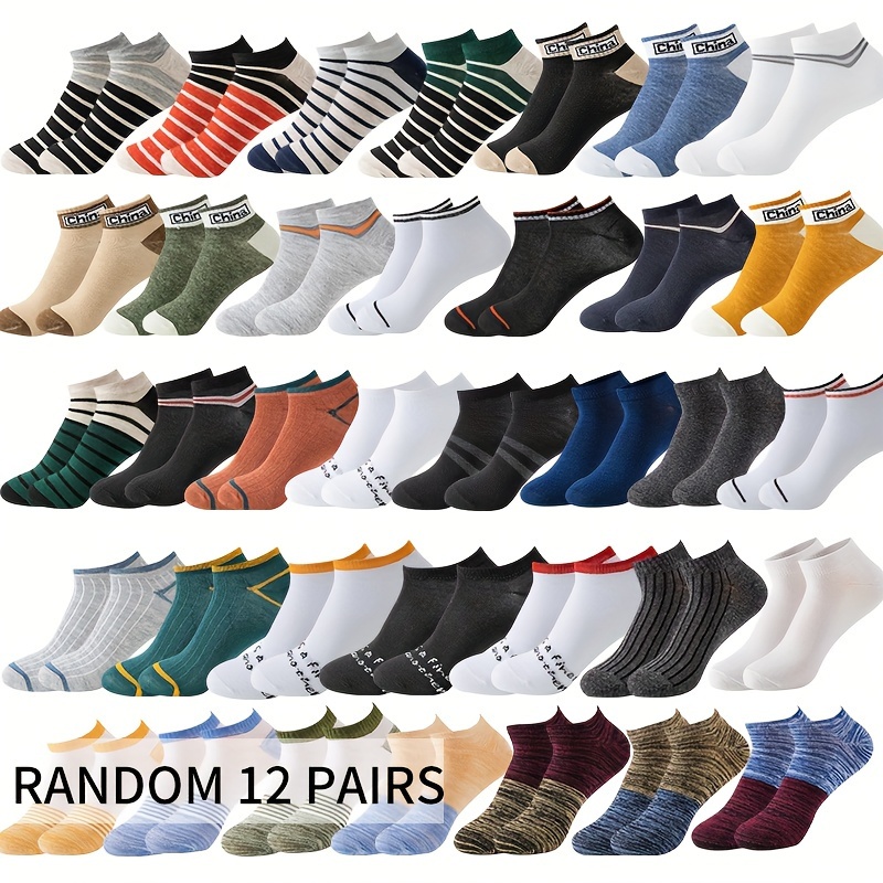 TEMU 12/ Pairs Of Men's Color Block Striped Liner Anklets Socks, Comfy Breathable Soft Sweat Absorbent Socks For Men's Outdoor Wearing