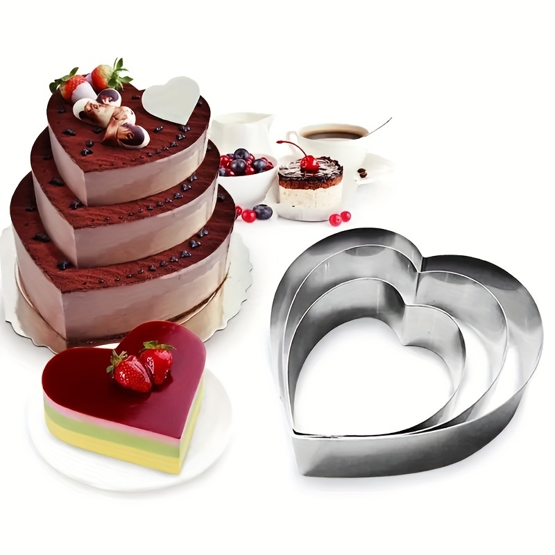 

3pcs, Heart-shaped Cake Mold Rings, Stainless Steel Mousse Cake Ring Settings, Love Tart Rings, Pancake Molds, Baking Tools, Kitchen Tools, Kitchen Accessories, Restaurant And Household Items