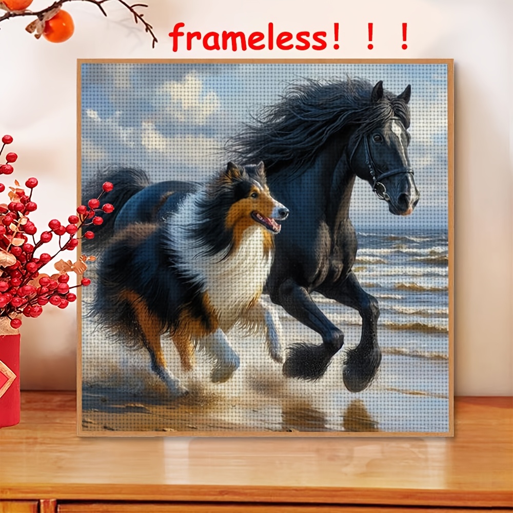 TEMU Kit de point de croix à soi- cadre 11CT, 1 pièce - Cheval et , Kit de broderie artisanale pour décoration d'intérieur, comprenant des tissus à ,