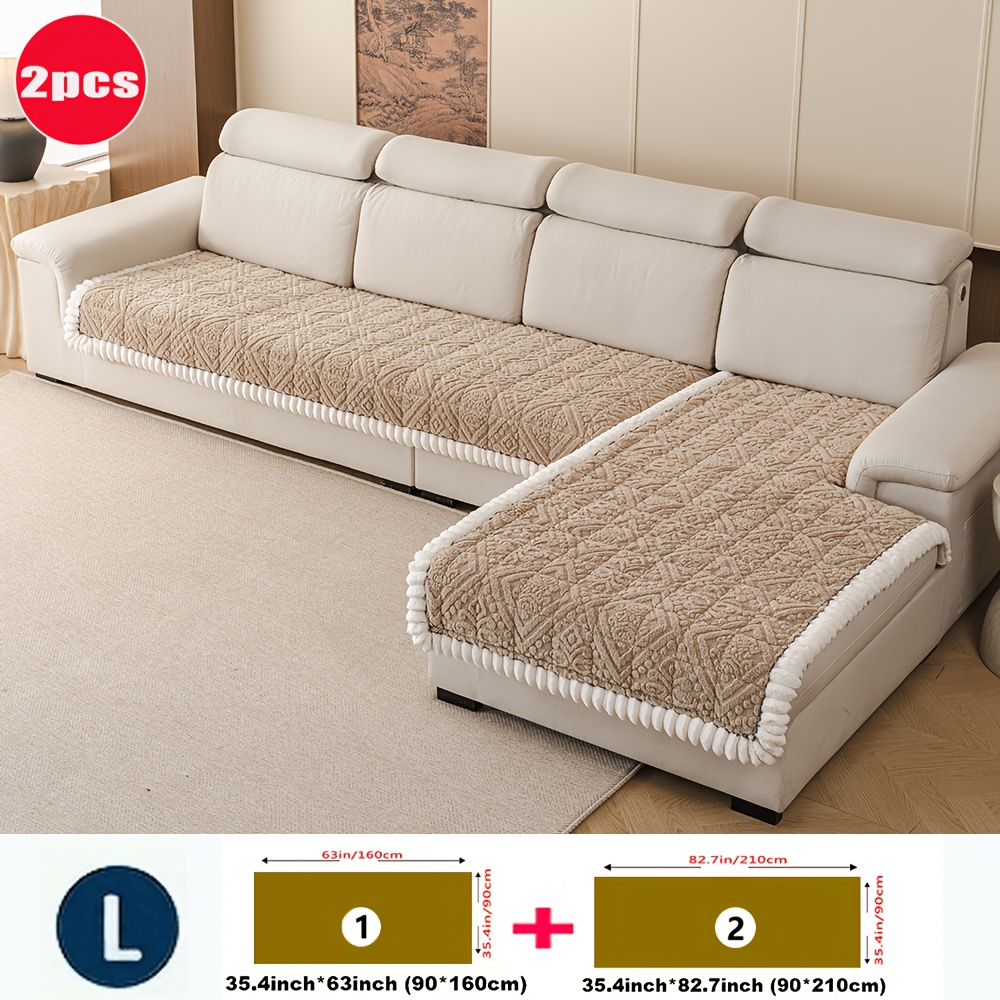 TEMU 2pcs Bohemian Thick Plush Sofa Cushions, Suitable For Autumn And Winter , Main Sofa Cushion And L-shaped Corner Sofa Cushion, Ruffle , Suitable