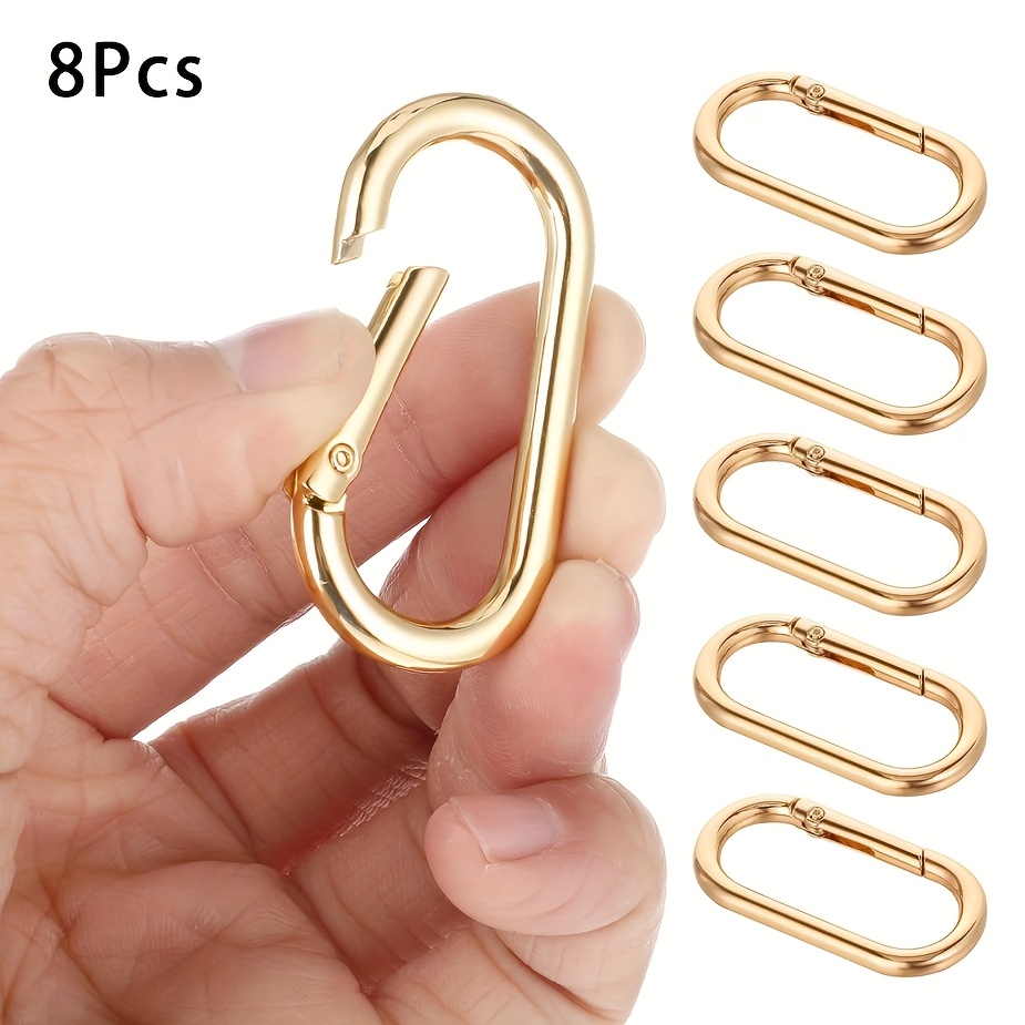 8pcs Golden Metal Spring Key Ring, Oval Shape , Spring Ring Clip For Purse Strap , Purse Strap Extender, Alloy Round For Keys, Bag, Handbag, Crafts, Bag Hardware Accessories, Diy Wallet Making