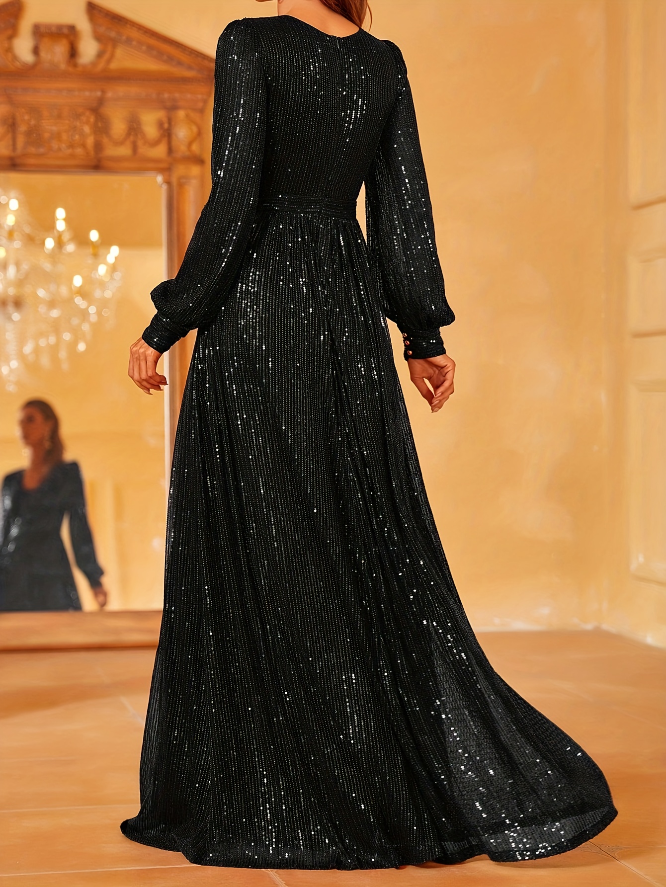 new sequin womens long sleeve maxi dress gorgeous elegant - Temu