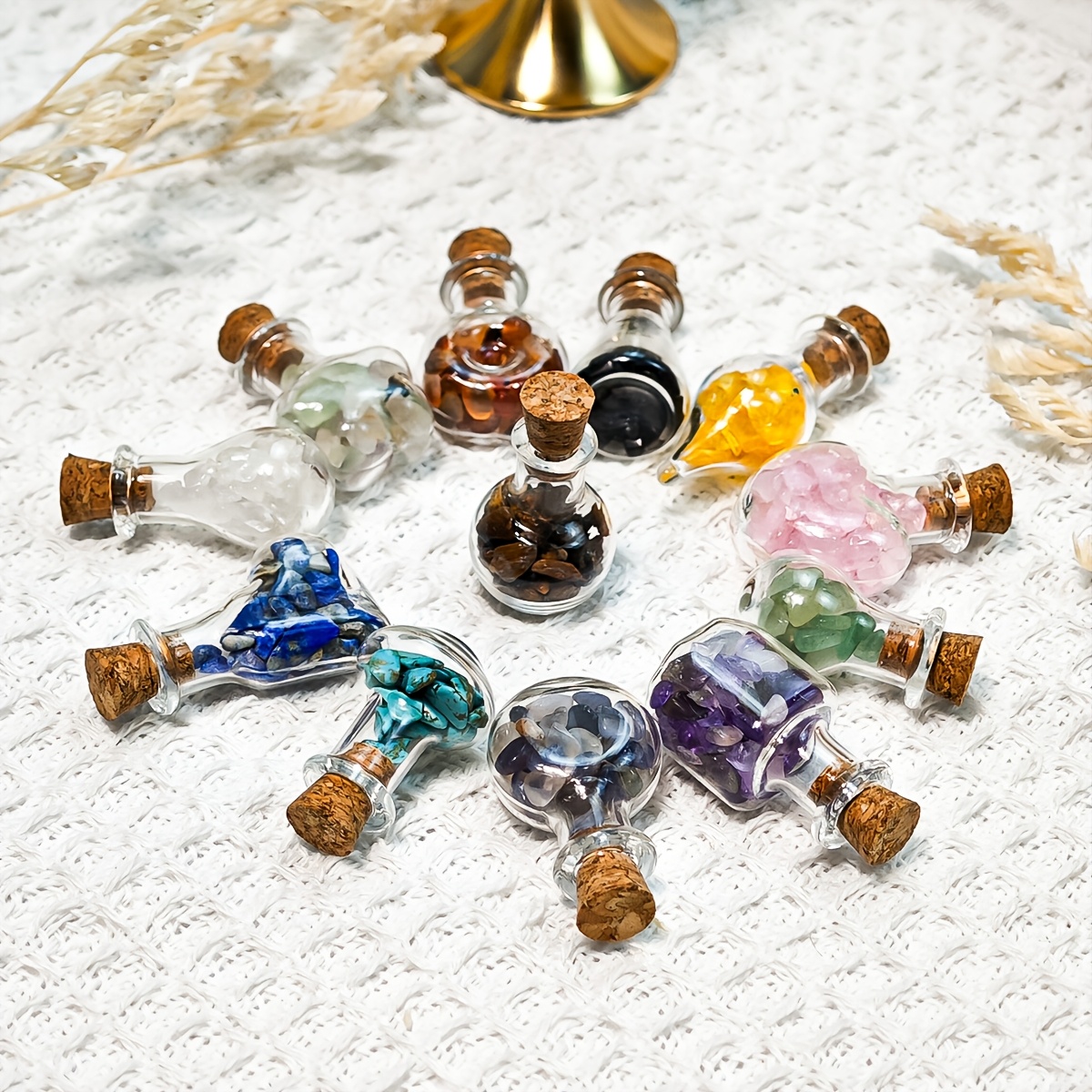 TEMU A Set Of 12 Different Crystal Gemstones | Random Glass Bottles, Natural Drift Bottle, Bohemian Style, For Meditation, , Home Decoration