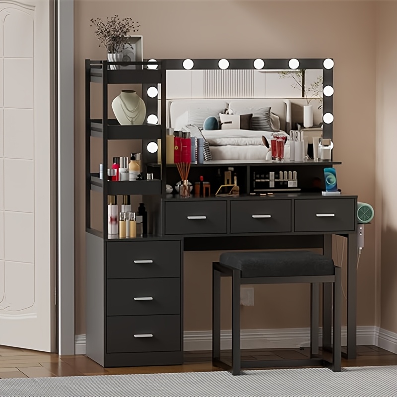 TEMU Vanity Mirror With Lights Vanity Set, Multiple Drawers And Shelves, Simple Modern Bedroom Decor For Women And Girls