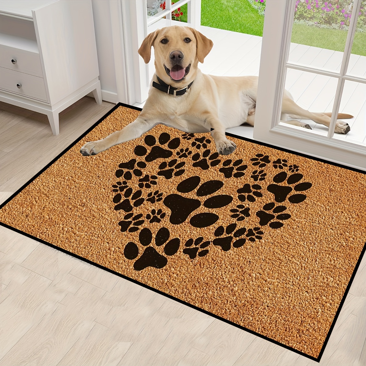 

Machine Washable Polyester Doormat - Rectangle Stain Resistant Non-slip Entrance Rug With Soft Crystal Velvet, Ideal For Bathroom, Living Room, And Entryway - Hello Dog And Cat Paw Print Design