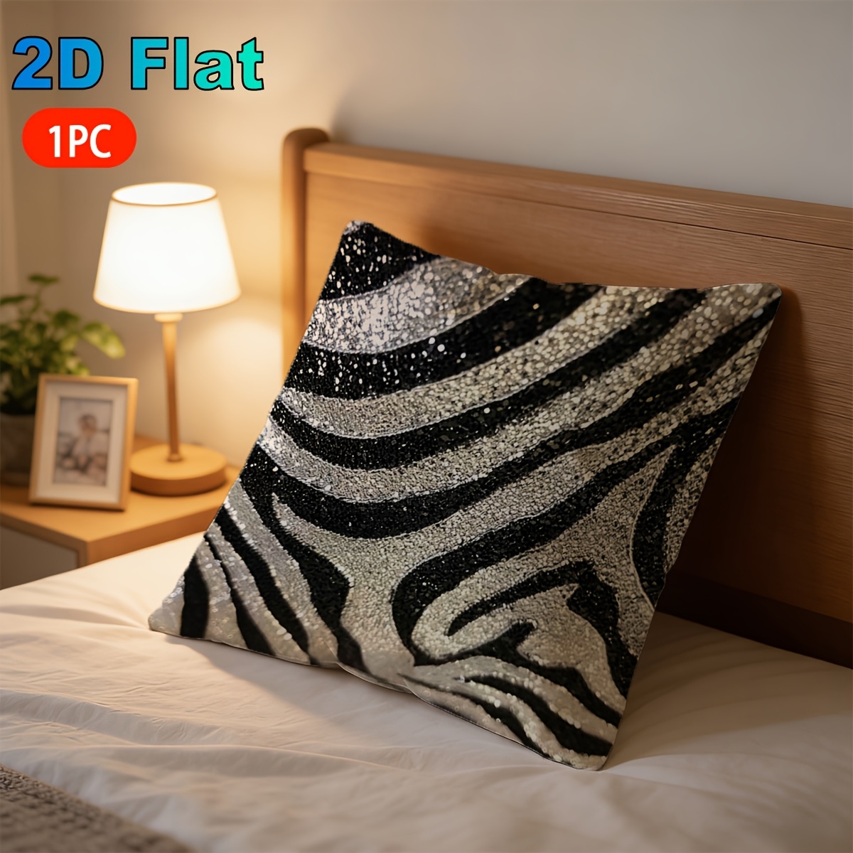 TEMU 2D Plat, , Sierkussenhoezen, Glanzende Zebraprint, Thematische Decoratieve Kussensloop, Kantoor- en Woondecoratie, Paascadeau, Gezellig Huis,
