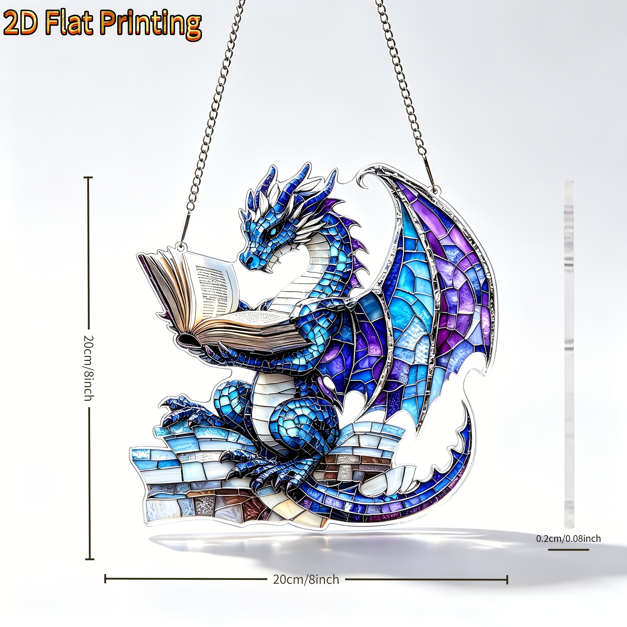 TEMU Impression plate 2D, 1 pièce dragon lecteur Attrape-soleil en acrylique - 8 po X 8 po | Décoration de fenêtre de style vitrail avec design