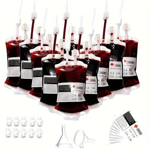 32pcs halloween blood bags reusable plastic hanging party decorations with labels vampire zombie and nurse themed spooky parties blood bag decorations