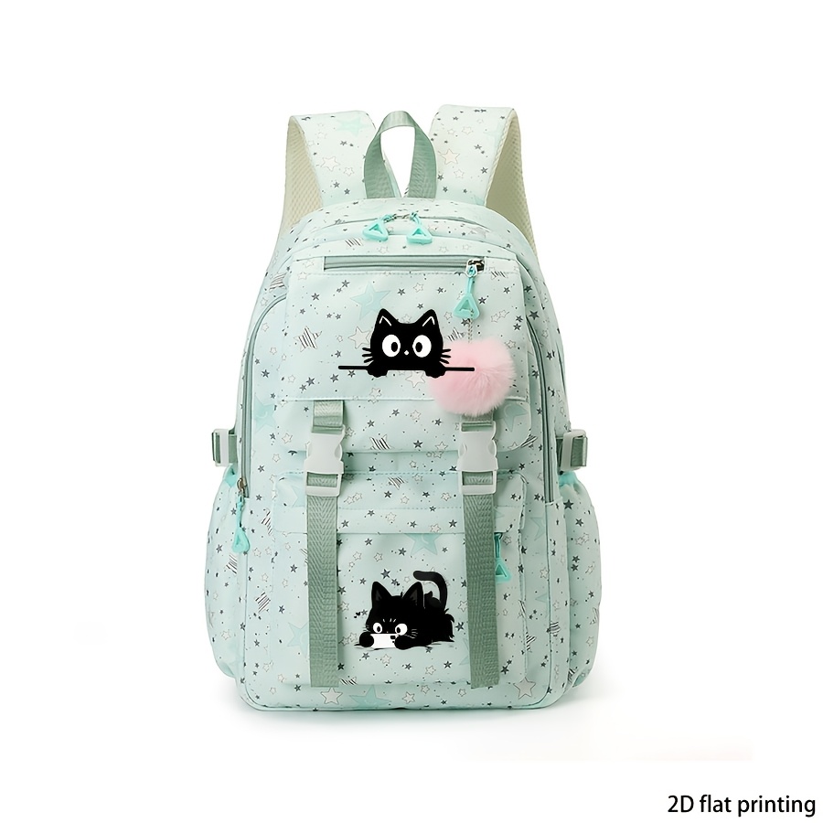 TEMU Creative Black Cat Pattern Printed Backpack, Large Capacity Casual Commuting Backpack, Adjustable Shoulder Straps, Suitable For Daily Commuting