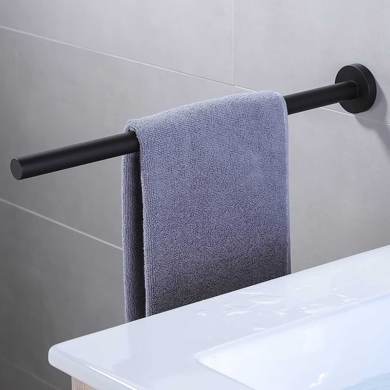 Image of 304 Stainless Steel Towel Bar Bathroom Perforated Wall-mounted Towel Rack 40cm Long Towel Rack Black Brushed Optional Towel Bar Rack