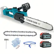 650w powerful chainsaw 12 inch cordless powered chain saw with 18v 2 x 5 5ah batteries non slip handle and safety for wood cutting tree trimming gardening details 1
