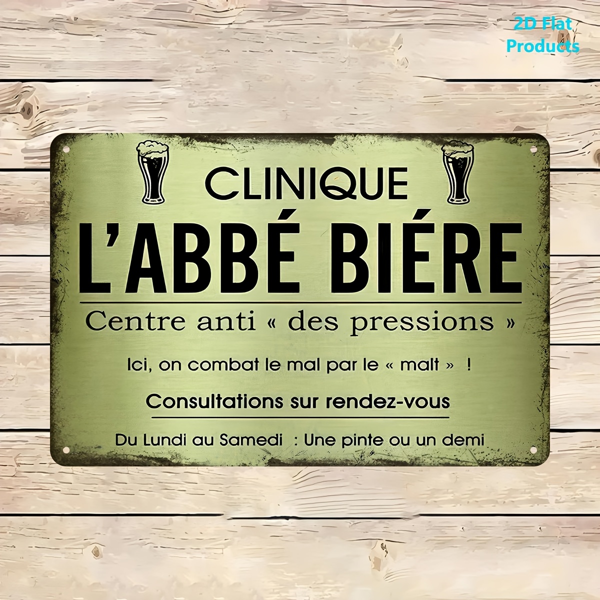 TEMU 2D Plat - 1pc Panneau en Aluminium Plat 2D - Clinique de Bière qui Soigne le Stress Disponible du au pour Familiales, Clubs, Bars, Cours -
