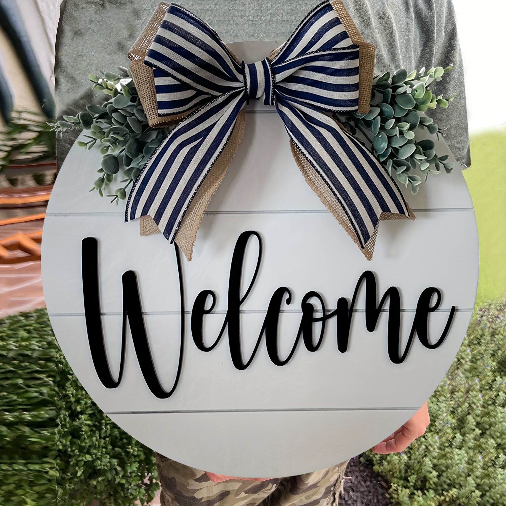 

Welcome Sign For Front Door, White Wreath Decoration For Porch Decor Hanging Gift For Farmhouse Home Bar Outdoor Indoor, Room Decor, Home Decor, Year Round Decoration