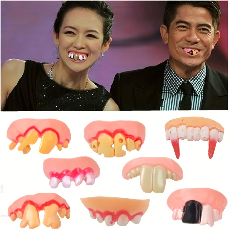 

A Set Of 5 Quirky Items Is Here! Prank Toys With Plastic Crooked Teeth, A Must-have For April Fools' Day And Halloween.