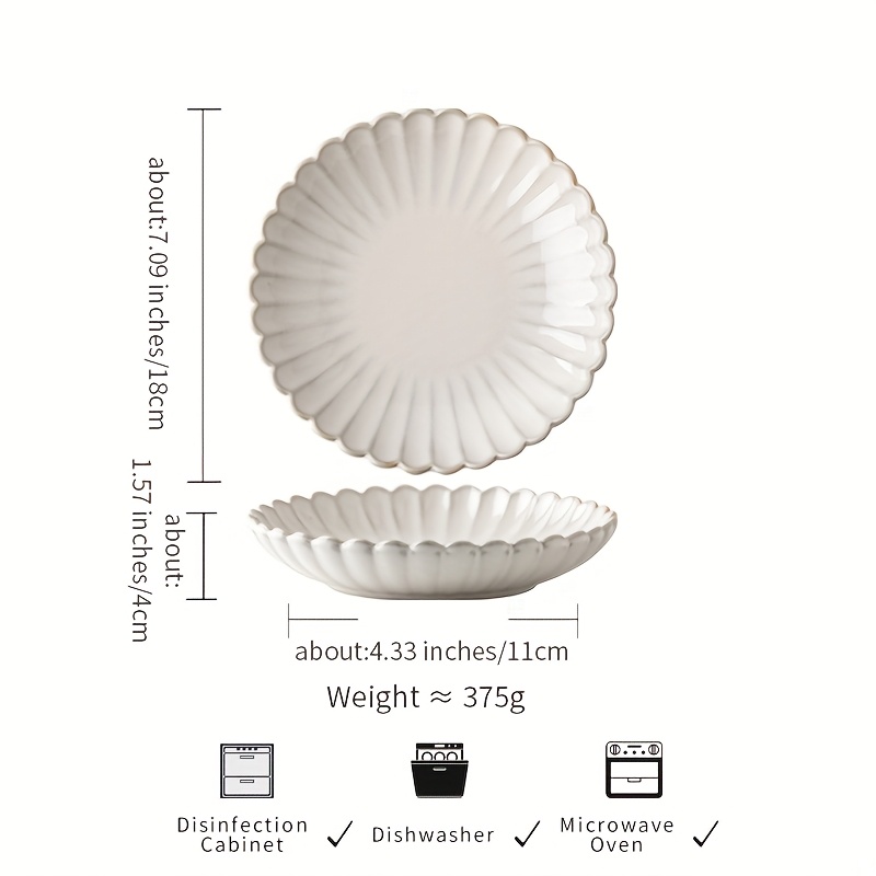 Image of Set Of 4 Elegant 7-inch Vintage Embossed Ceramic Plates, Perfect For Salads, Featuring A Stylish Japanese Ins Design For Home Dining