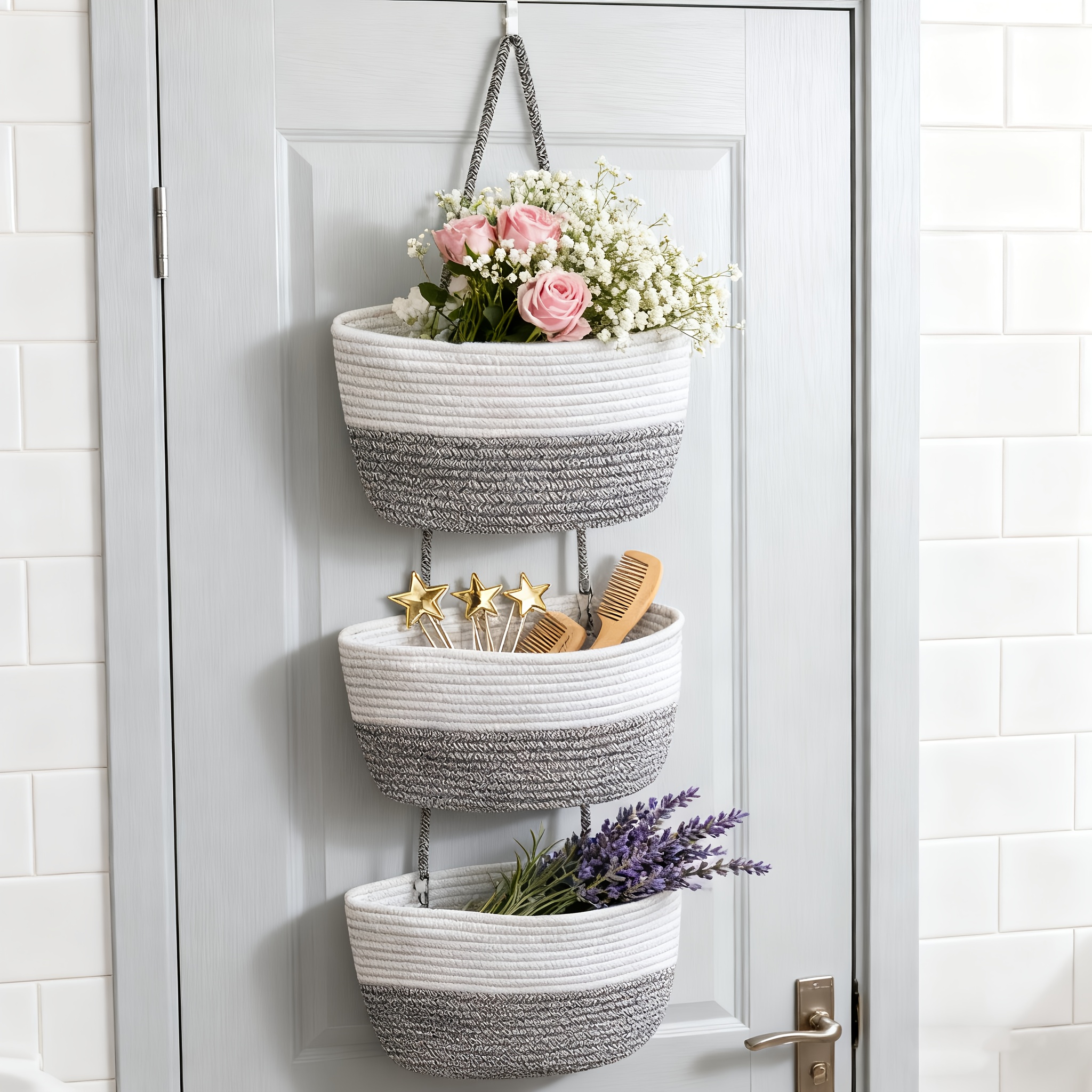 Boho Chic 3-tier Tassel Hanging Basket - Versatile Home Decor Organizer For Living Room, Bathroom, Bedroom